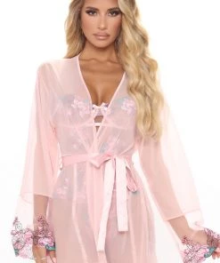 Fashion Nova Send Me Flowers Lace Robe - Pink Sleepwear & Robes