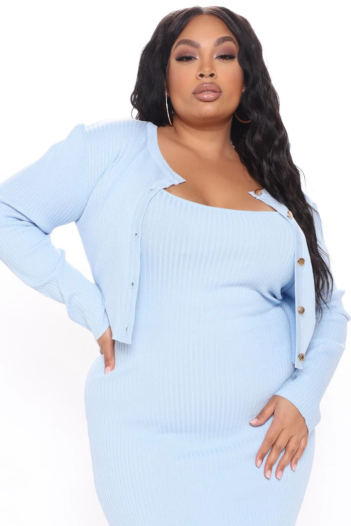 Fashion Nob DRESSES Kourtney Sweater Midi Dress Set - Light Blue