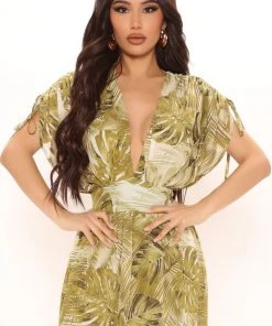 Mysite Farrah Floral Maxi Dress - Olive/combo DRESSES