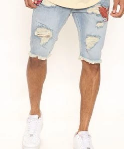 Mysite Savage Patched Ripped Skinny Denim Shorts - Light Wash New Today