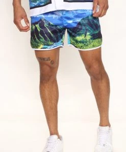 Mysite Aloha Mana Swim Trunks - Blue/combo New Today