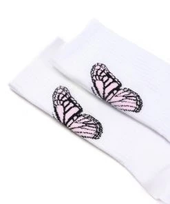 FashionNob Teddies & Babydolls Butterfly Chaser Crew Socks - White/Pink 5 FashionNob Teddies & Babydolls Butterfly Chaser Crew Socks - White/Pink