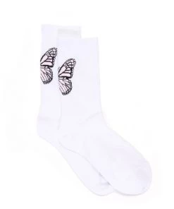 FashionNob Teddies & Babydolls Butterfly Chaser Crew Socks - White/Pink