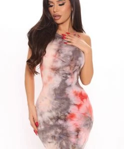 Mysite New Today Over You Tie Dye Mini Dress - Grey/combo