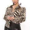 Fashion Nova Office Babe Only Wild Thoughts Satin Shirt - Taupe/combo