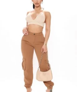 Fashion Nova That's Game Cargo Denim Joggers - Cognac JEANS