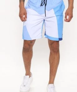 Mysite Stretch Nylon Colorblock Shorts - Blue