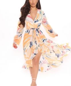 Mysite New Today Nadine Long Sleeve Midi Dress - Navy/combo