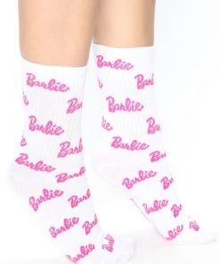 FashionNob Teddies & Babydolls Barbie Crew Socks - White/Pink