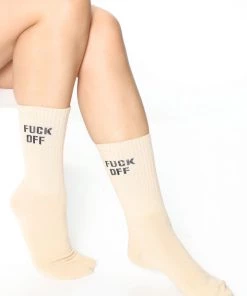 Fashion Nova I Said Fuck Off Crew Socks - Nude