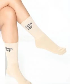 Fashion Nova I Said Fuck Off Crew Socks - Nude