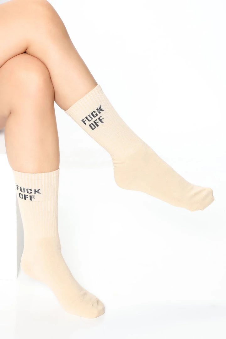 Fashion Nova I Said Fuck Off Crew Socks - Nude 2 Fashion Nova I Said Fuck Off Crew Socks - Nude