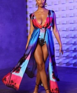 Fashion Nova Riley Pleated Deep V Maxi Dress - Pink/combo