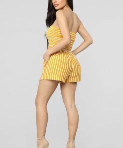 Mysite Anchors Up Striped Romper - Mustard/White New Today