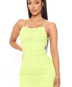 Mysite New Today Hot Oasis Crochet Mini Dress - Lime