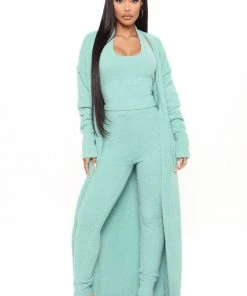 Fashion Nova SETS Keep Me Cozy Fuzzy 3 Piece Legging Set - Sage