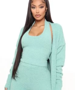 Fashion Nova SETS Keep Me Cozy Fuzzy 3 Piece Legging Set - Sage