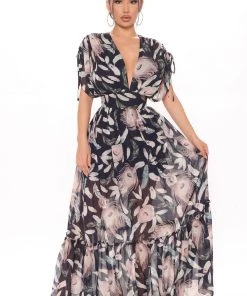 Mysite Farrah Floral Maxi Dress - Navy/combo NEW IN