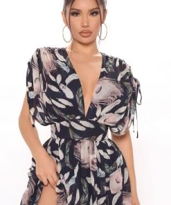 Mysite Farrah Floral Maxi Dress - Navy/combo NEW IN