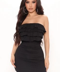 Mysite Maude Ruffle Mini Dress - Black DRESSES