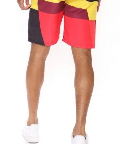 Mysite Stretch Nylon Colorblock Shorts - Red New Today