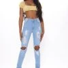 Fashion Nova Tall Say Yes To Distress Jeans - Light Blue Wash Tall Clothing
