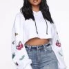 Fashion Nova Teddies & Babydolls Give Me The Butterflies Cropped Hoodie - White