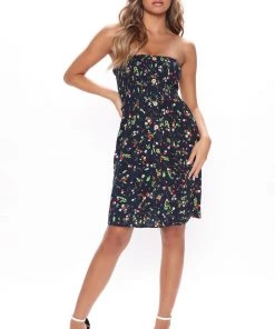 Mysite Natalia Smocked Mini Dress - Navy New Today