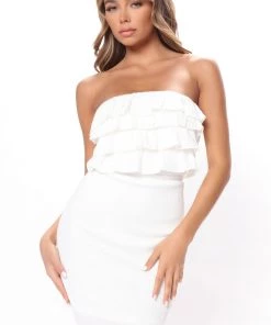 Mysite Maude Ruffle Mini Dress - White
