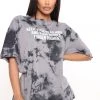 Fashion Nova Keep Your Head High Tie Dye Tunic Top - Black/Grey
