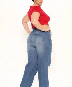 Mysite Carly V Neck Crop Tee - Red New Today