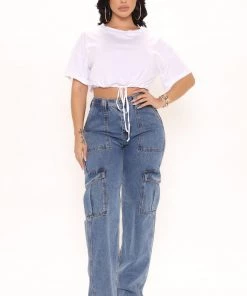 Mysite Sammy Drawstring Crop Top - White New Today