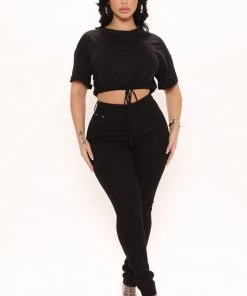 Mysite Sammy Drawstring Crop Top - Black