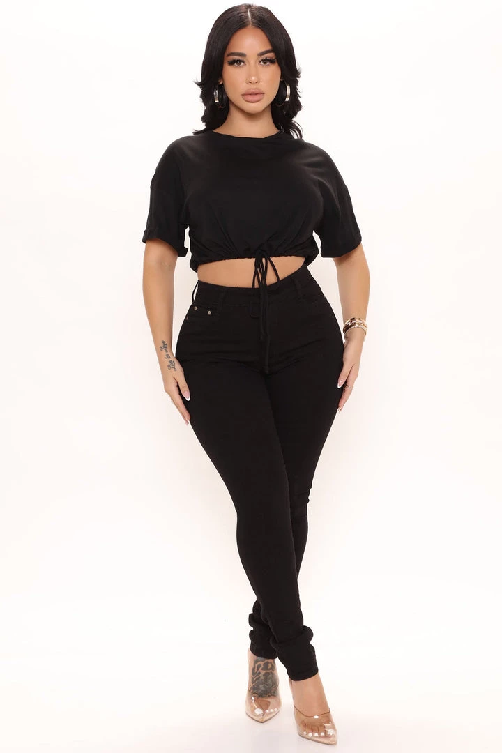 Mysite Sammy Drawstring Crop Top - Black 2 Mysite Sammy Drawstring Crop Top - Black