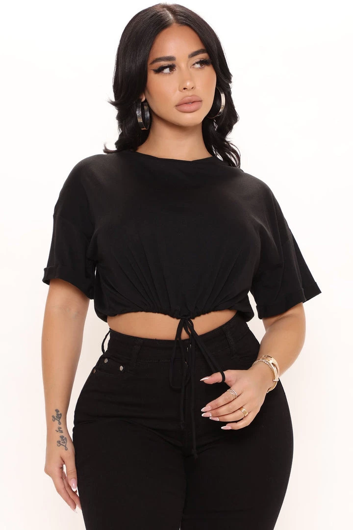 Mysite Sammy Drawstring Crop Top - Black 1 Mysite Sammy Drawstring Crop Top - Black