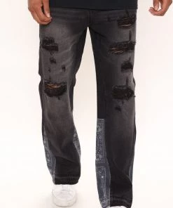 Mysite New Today Paisley Panel Flared Jeans - Black