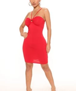 Mysite New Today Elisabeth Halter Mini Dress - Red
