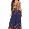 Mysite Kenzie Halter Maxi Dress - Navy/combo New Today