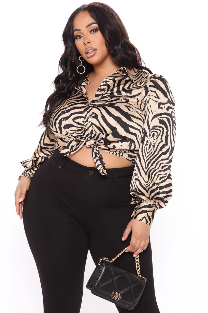 Fashion Nova Office Babe Only Wild Thoughts Satin Shirt - Taupe/combo