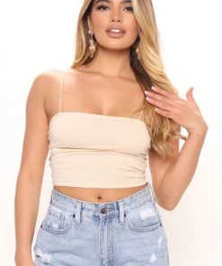 Mysite Hailee Crop Tank Top - Taupe