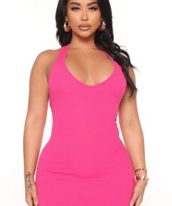 Mysite New Today Isabelle Halter Midi Dress - Fuchsia
