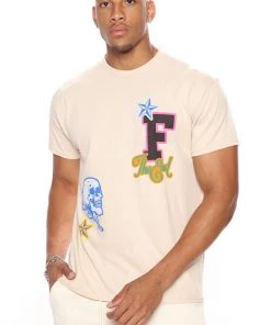 Mysite New Today Forever Varsity Short Sleeve Tee - Tan