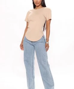 Mysite Annie Cuffed Short Sleeve Top - Taupe New Today