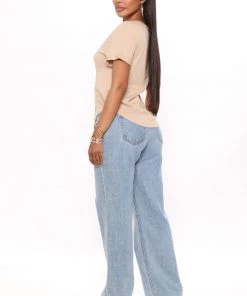 Mysite Annie Cuffed Short Sleeve Top - Taupe New Today