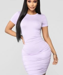 Mysite New Today Casual Chillin' Ruched Mini Dress - Lavender