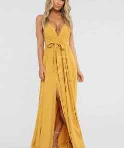 Mysite New Today River Flow Maxi Dress - Mustard