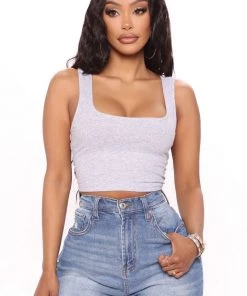 Mysite New Today Kimmy Square Neck Tank - Heather Grey