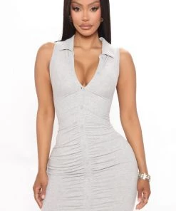 Mysite Marina Ruched Shirt Dress - Heather Grey