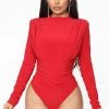 Fashion Nova Leave An Impression Mock Neck Bodysuit - Red Best Sellers