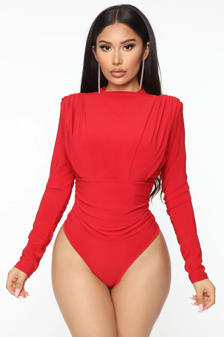 Fashion Nova Leave An Impression Mock Neck Bodysuit - Red Best Sellers